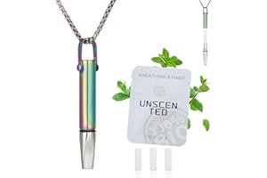 LAMKHOO Quit Smoking Necklace and Quit Vaping Tool - Breathing Necklace with Filter Cotton for Mindful Breathing Training, Stainless Steel Focus Aid Includes Replaceable Unscented Cotton Filters