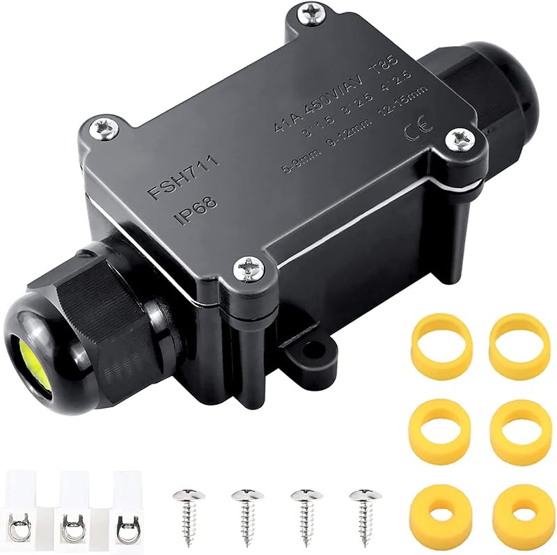 Elezenioc IP68 Waterproof Junction Box 2-Way 5-15mm Cable Glands
