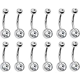 ATMUSA 12 Pieces Wholesale Lot 14G 1/2" (13mm) Classic 316L Surgical Steel Curved Barbell Double CZ Clear Gem Navel Belly Button Ring Body Jewelry Piercing