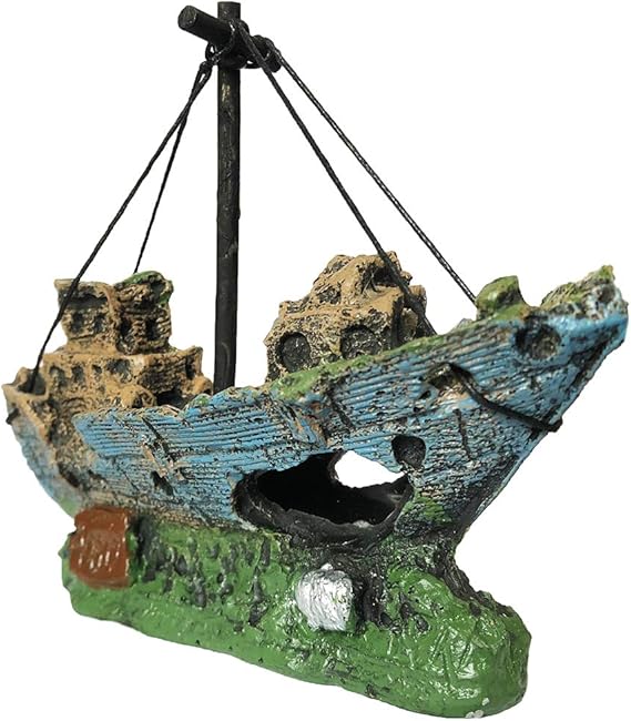 SLOME Aquarium Resin Boat Ornament Fish Tank Shipwreck Decorations