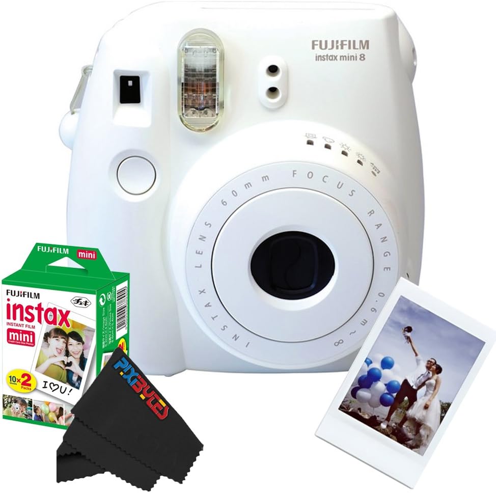 Amazon Com Fujifilm Instax Mini 8 Instant Film Camera White Fujifilm Instax Mini Instant Film Twin Pack Pixibytes Exclusive Cleaning Cloth Camera Photo
