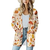 Jndtueit Fall Maple Leaf Cardigan Sweaters for Women Long Sleeve Cardigan Soft Drape Open Front Dusters V-Neck Jackets Dressy
