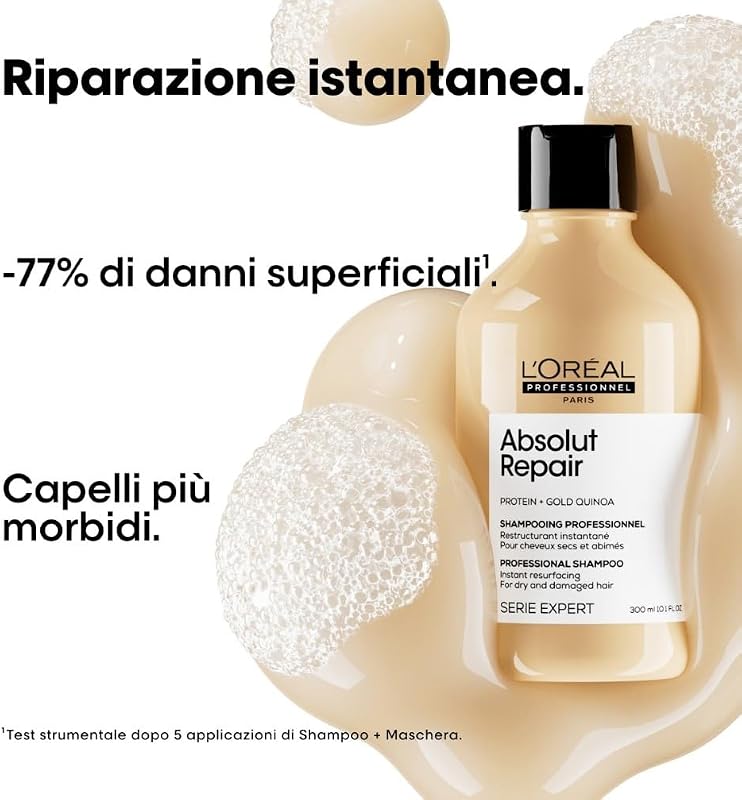 Shampoo professionale per capelli secchi e danneggiati Absolut Repair Serie Expert, Formula ristrutturante, 300 ml