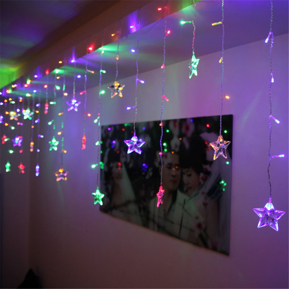 BCKAKQA LED Curtain Lights Starry Fairy Lights 1.5m * 0.65m 8 Modes Stars String Lights for Wedding Bedroom Party Window Home Decoration(Colored)