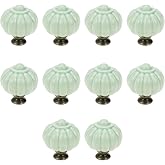 Geesatis Light Green Ceramic Knobs,10Pcs Vintage Pumpkin Shape Drawer Pulls | Decorative Knobs with Screws,Drawer Knobs, Ceramic Knobs for Cabinet, Closet, Dresser, Cupboard Doors and Drawers