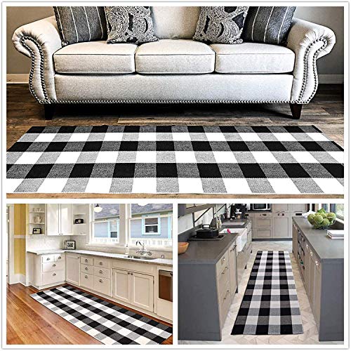 EARTHALL Buffalo Plaid Runner Rug Black and White 2'x6', Buffalo Check