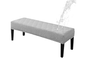 HADEEONG Dining Bench Cover Waterproof, Washable Long Bench Covers Slipcover, Stretch Rectangle Bench Seat Covers for Living Rooms, Bedroom, Kitchen, Piano Bench Cover, Light Gray