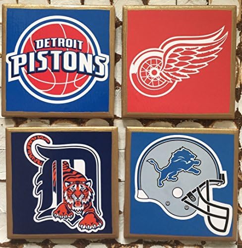 Coasters! I heart Detroit sports set of coasters with gold trim