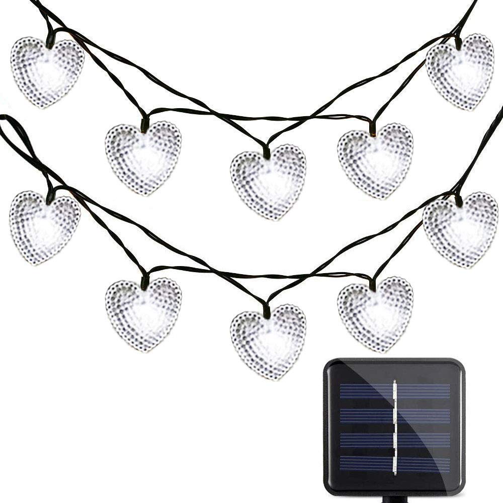 Solar Powered Heart Shaped String Lights, KEEDA 30 LED Solar Lights Outdoor Waterproof Fairy Light for Outdoor Patio Garden Christmas Wedding Party Decoration (White)
