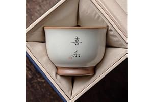 LEEDJUINE with Gift Box Zen Spirit Tea Tasting Cup, 100ml 3.4oz, Ru Kiln Teacup Household Master's Cup