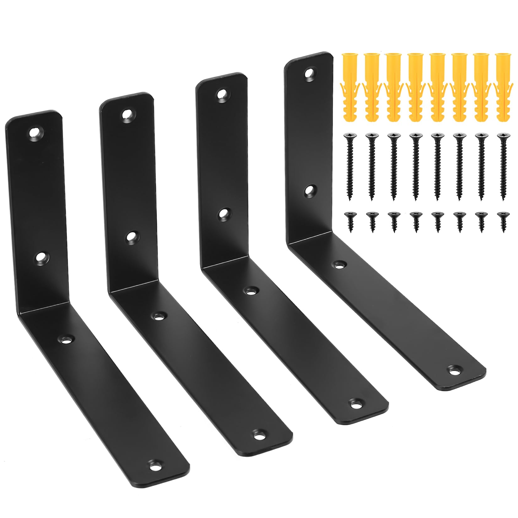 4 Pcs Black Shelf Brackets Heavy Duty, Wall Brackets for Shelves, Floating Shelf Bracket, Metal L Bracket for Shelves Support for Home Room Garage Office(8x6x1.5 inch)
