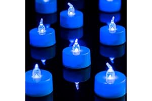 LANKER 24 Pack LED Tea Lights Candles, Flickering Blue Flameless Tealights, Long Lasting Battery Operated Fake Candles, Decoration for Halloween and Christmas (Blue - 24pcs)