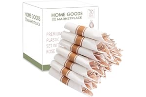 HOME GOODS MARKETPLACE Rose Gold Plastic Silverware Pre-Rolled Sets; Fork, Spoon, and Knife Rolls, Pack of 20 Pre-Rolled Sets