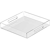 Acrylic Tray 15x15 with Cut Handles - Spill Proof Decorative Tray is an Ideal Countertop Organizer for Living Rooms, Ottoman Coffee Tables, Offices, Kitchens & Serving Guests