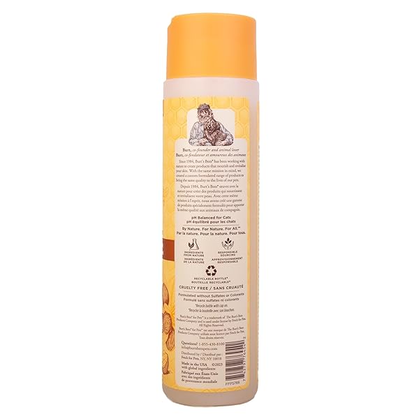 BURT’S BEES FOR PETS HYPOALLERGENIC CAT SHAMPOO WITH SHEA BUTTER AND HONEY, GENTLE KITTEN SHAMPOO FOR INDOOR CATS WITH DRY OR SENSITIVE SKIN, CAT BATHING SUPPLIES, 10 FL OZ