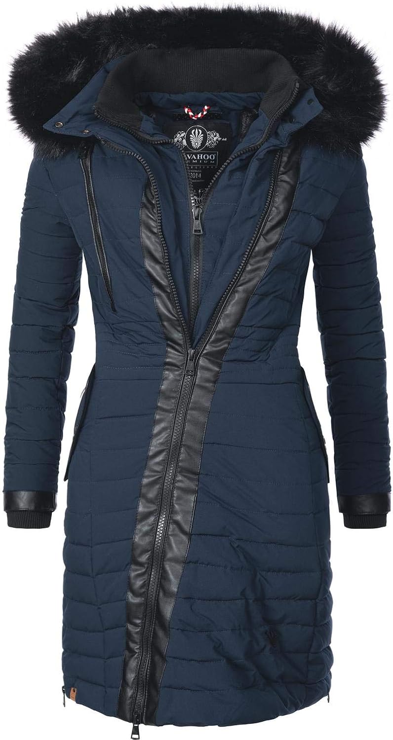 Navahoo Damen Wintermantel Steppmantel mit abnehmbarem Kunstfell Tirana 5 Farben XS-XXL
