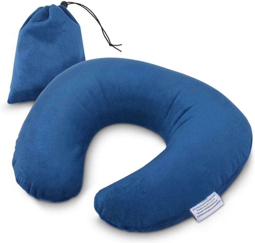 Plemo Travel Pillow, Velvet UShaped Inflatable Neck Back