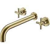 SUMERAIN Tub Faucet Wall Mount Tub Filler High Flow Bathtub Faucet Brushed Gold with Rough in Valve, Two Cross Handles