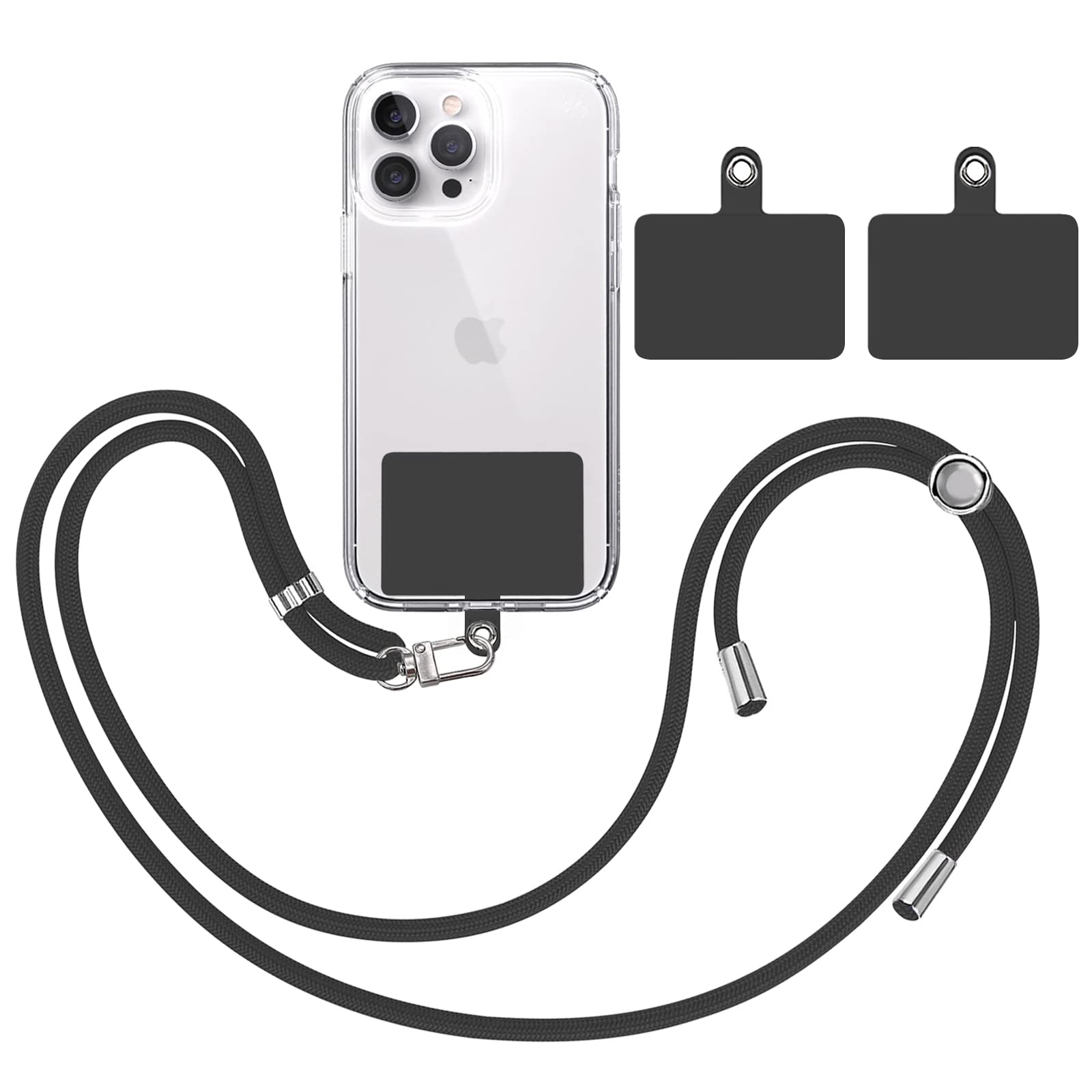 TBOC Mobile Phone Lanyard Mobile Phone Cord [Black] + 2 [Black] Additional Attachment Patches Hanging Neck Universal Mobile Phone Pad Mobile Phone Strap Patch Carabiner Case Lanyard