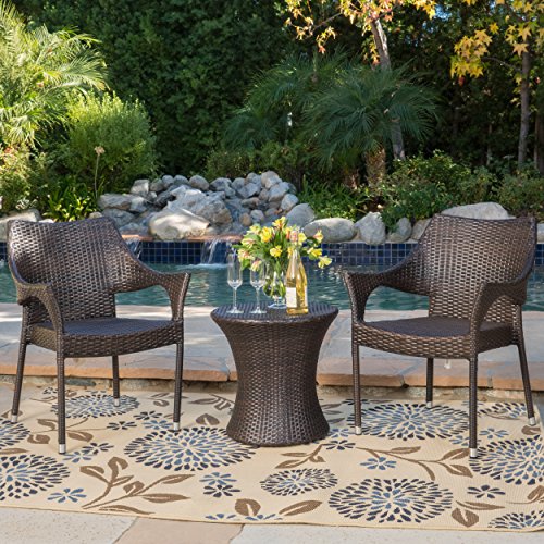 Tahitian Patio Furniture ~ 3 Piece Outdoor Wicker Stacking Chair Conversation (Chat) Set (Brown)