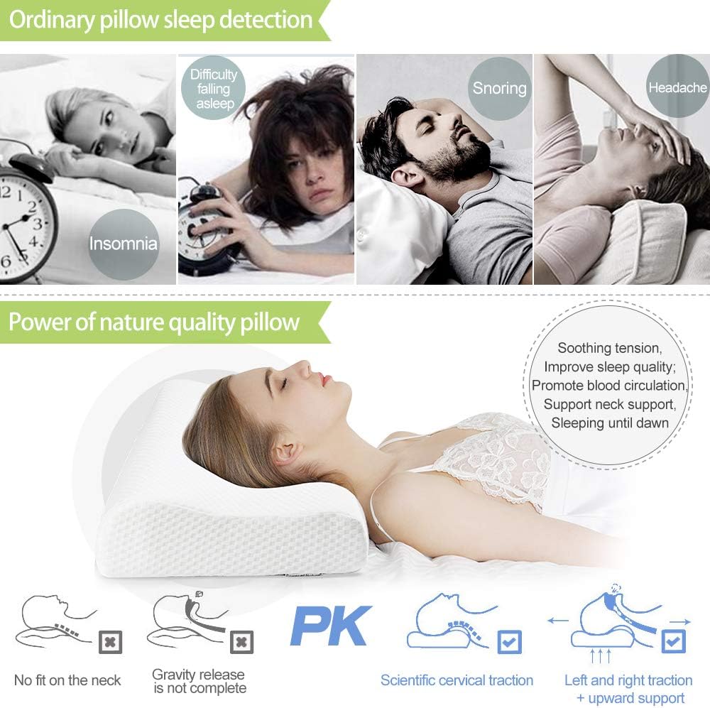 Power of Nature Memory Foam Contour Pillow, Neck Support Cervical Bed Pillow for Sleeping, Side Sleeper - Relieve Neck Pain with Washable Zippered Soft Cover: Kitchen & Dining