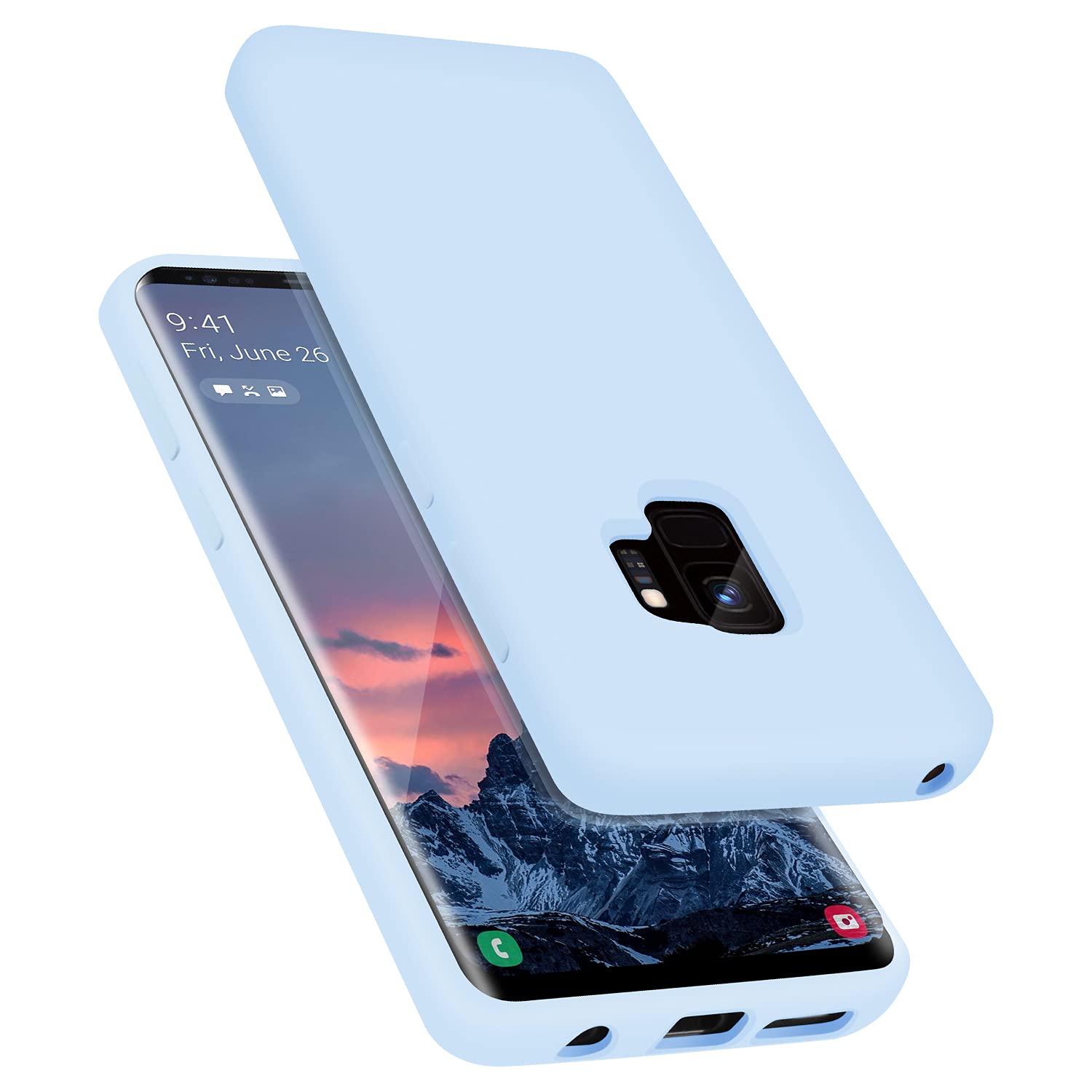 Photo 1 of E Segoi Designed for Galaxy S9 Case, Liquid Silicone Gel Rubber Shockproof Case Soft Microfiber Cloth Lining Cushion Compatible with Galaxy S9 5.8 inch (Light Blue)
