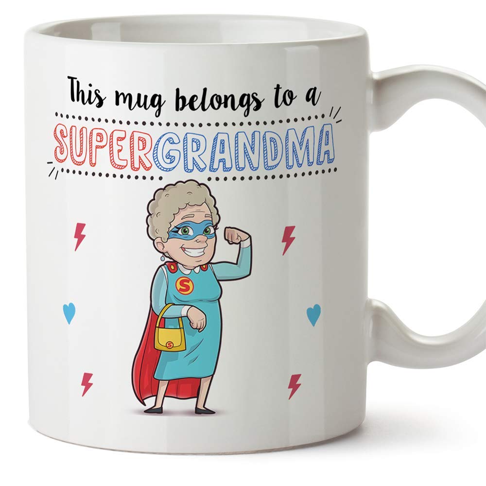 Mugs for Grandma – "This Mug Belongs to a Super Grandma" – Coffee Granny Mug for Breakfast/Mothers Day Gift/Mothering Sunday/Birthday Presents for Grandmothers/Ceramic 11 oz