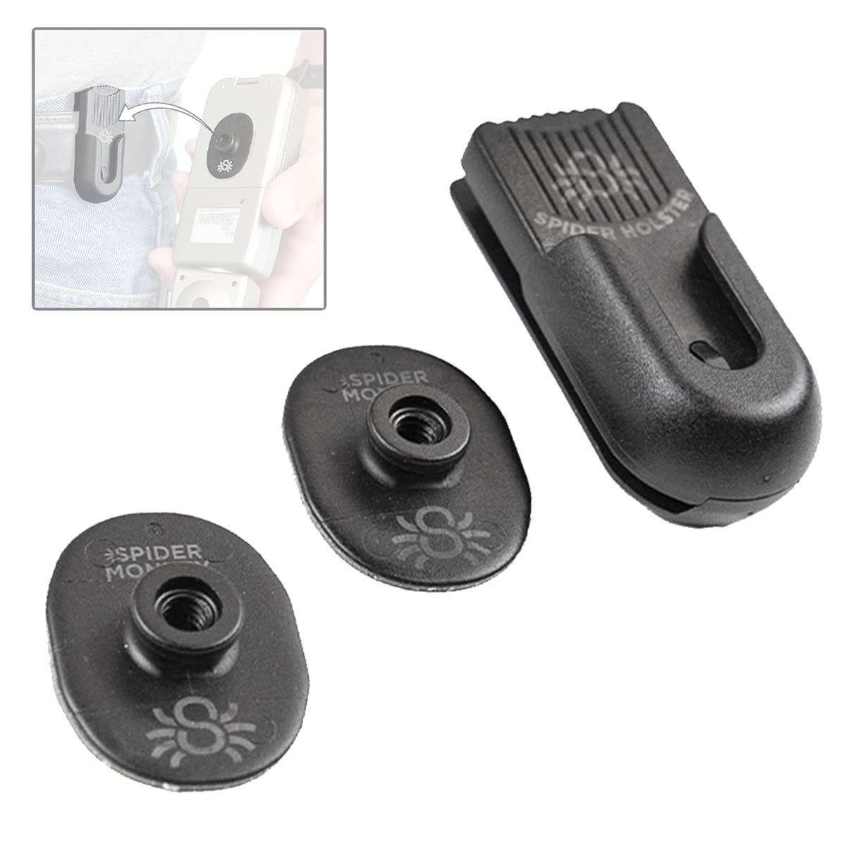 SPIDER HOLSTER - SpiderMonkey Accessory Holster Kit - Self Locking Belt Clip with Adhesive tabs for Carrying Lightweight Camera Gear!