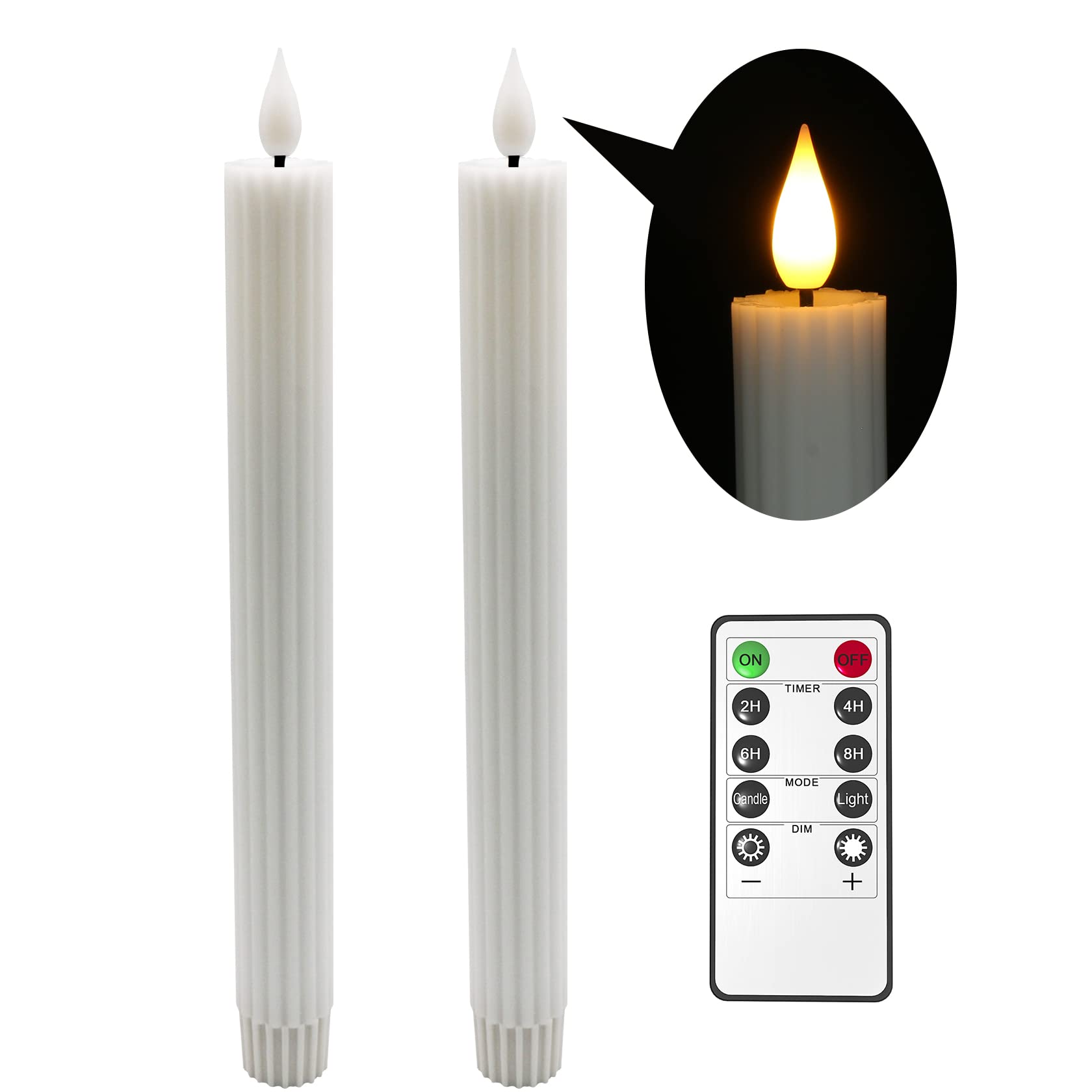 Yme LED Candles with Remote Control and Timer, 2pcs Battery Flameless Tapered Candles with Real Wax Warm White Flickering Light for Autumn Halloween Christmas Window Wedding Decorations Indoor