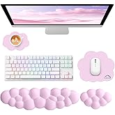 Sushret Cloud Wrist Rest for Computer Keyboard, 4-in-1 Memory Foam Leather Cloud Keyboard Wrist Rest and Mouse Pad Set with Ergonomic Support for Arm and Palm Cushion, Gaming/Work Setup, Pink