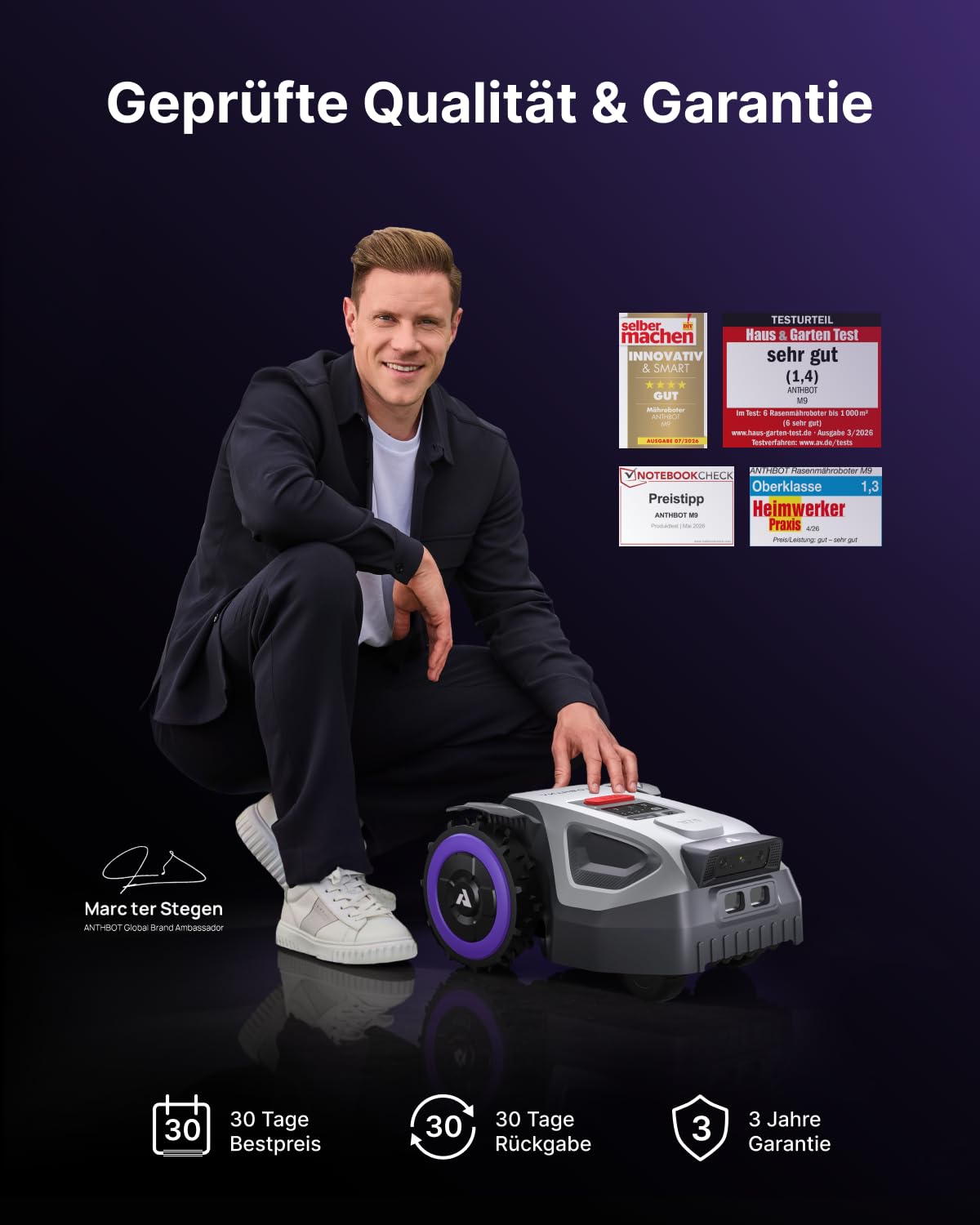 ANTHBOT M9 Mähroboter ohne Begrenzungskabel, Neuer Genie mit NRTK-Navigation & Dual-Vision, bis 900 m² (max. 1200 m²), Schnitthöhe per App, KI-Hindernisvermeidung, Rasenroboter mit 45% Steigung 2
