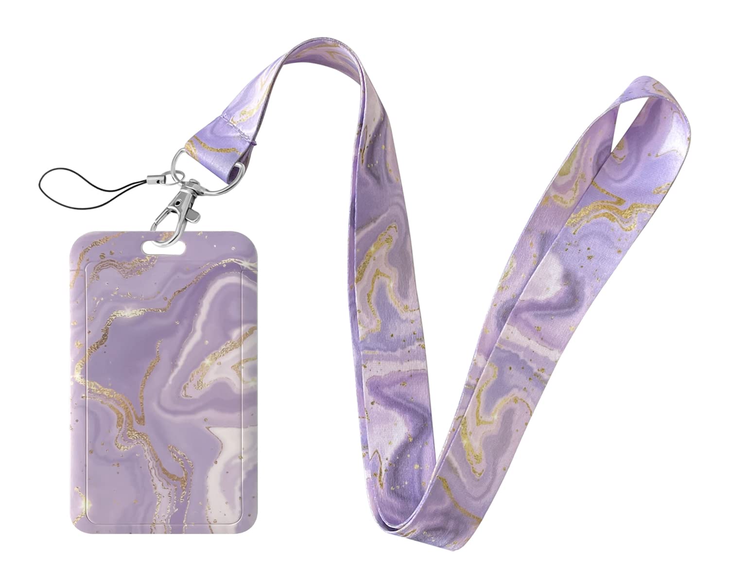 Geiomoo Lanyard with Clip Clasp and Badge Holder, Neck Strap with ID Hard Card Case (Purple Marble)