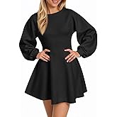 Cicy Bell Womens Puff Long Sleeve Sweater Dresses Casual Trendy A-Line Short Mini Dress Fall High Waisted Skater Dress