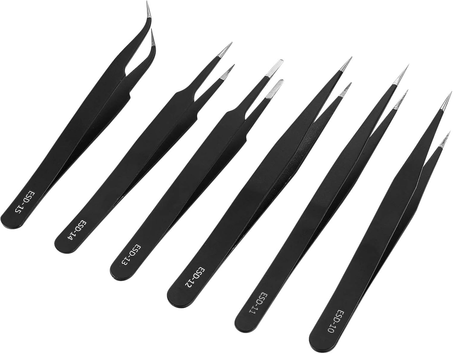 6 Pcs Precision Tweezers Set, Stainless Steel ESD Tweezers Set Kit