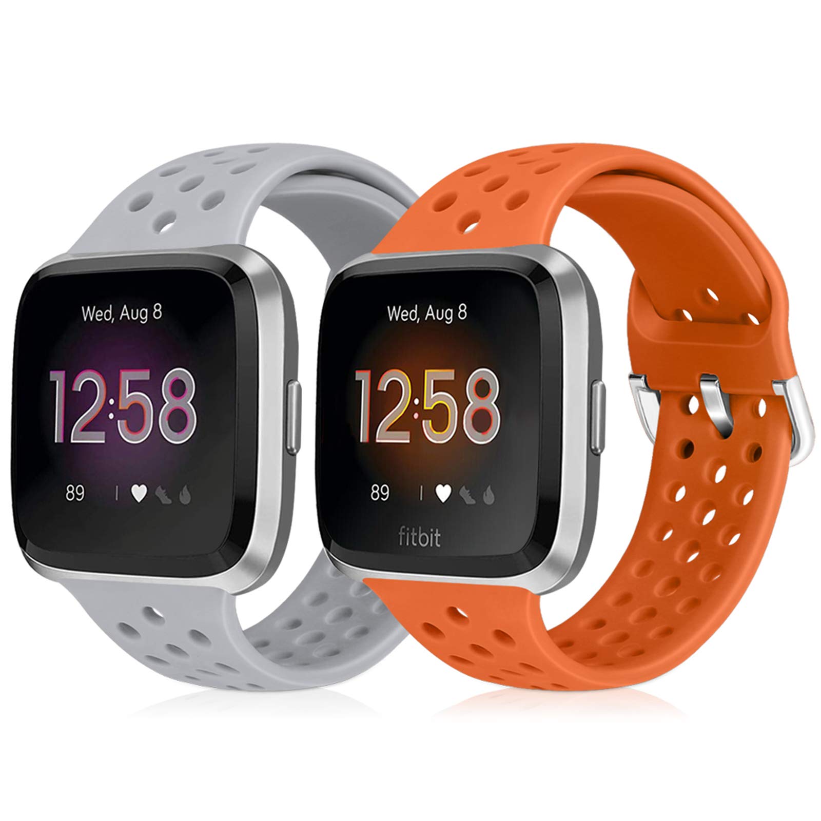 Runostrich Sport Strap Compatible with Fitbit Versa 2/Fitbit Versa/Versa Lite/SE, Soft Silicone Band Replacement Breathable Wristband Accessories for Smart Fitness Watch for Women Men (Orange+Grey)