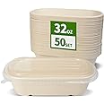AICHEF 50 Pack 32 oz Paper Meal Prep Containers with Lids for Salad, Pasta, Nacho, Burrito, Deep Large Disposable Meal Take O