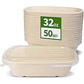 AICHEF 50 Pack 32 oz Disposable Meal Prep Containers Disposable Food Containers with Lids, Paper Togo Containers for Meal Prep, Lunch, Leftover (50 Bowls 50 Lids)