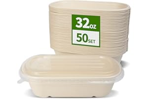 AICHEF 50 Pack 32 oz Disposable Meal Prep Containers Disposable Food Containers with Lids, Microwavable Paper Togo Containers for Meal Prep, Lunch, Leftover (50 Bowls 50 Lids)