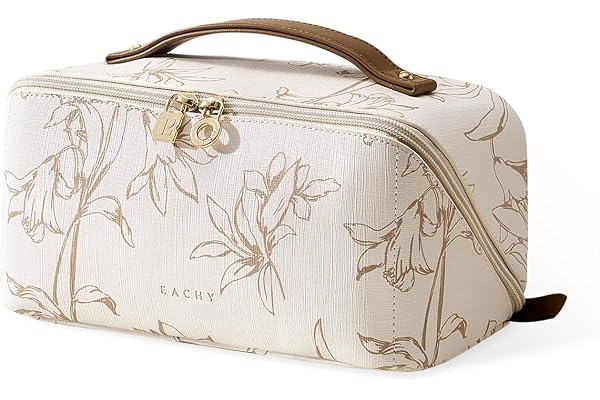 EACHY Travel Makeup Bag,Large Capacity Cosmetic Bags for Women,Waterproof Portable Pouch Open Flat Toiletry Bag Pattern Makeu
