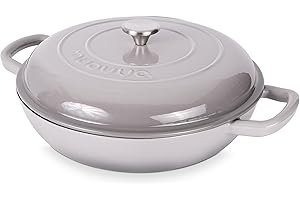 Cast Iron Dutch Oven with Lid – Non Stick Shallow Dutch Oven Pot, Oven Safe up to 500° F – Sturdy Cooking Pot – Enamelled Stockpot Cookware – Gray, 3.7-Quart, 30cm – by Nuovva