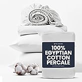 TLB 100% Egyptian Cotton Percale Sheets Queen Size - Luxurious 400 Thread Count - Crisp, Breathable, Skin-Friendly, Acne Free - Unfavourable for Bacterial Growth - Oeko-TEX Certified - White