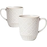 XingXingShunShun Coffee Mugs 17 oz,Ceramic Mug Set, Embossment Cups for Latte, Hot Tea, Cappuccino, Mocha, Cocoa, Dishwasher Safe, Suit For Housewarming Wedding- Set of 2, Arctic White