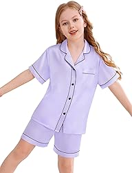 SWOMOG Kids Silky Satin Pajamas Set Girls Boys