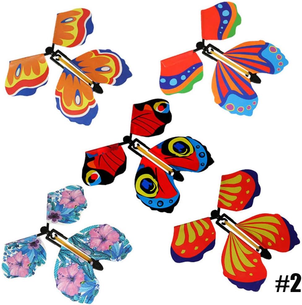 Lamoreco 5pcs Magic Flying in The Book Butterfly Rubber Band Powered Wind Up Butterfly Toy for Kids