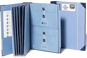 Savor | The Folio™ Document Organizer 2025 Edition | Acid-Free Custom Dyed Cloth-Bound Accordion File Organizer w/ 13 Expandable Pockets | File Folders for Home Organization & Graduation Gift (Blue)