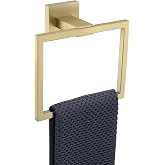 TQKAG Brushed Gold Towel Ring, Bathroom Hand Towel Holder, Wall Mount | 5.5 Inch, Square Gold Towel Ring, SUS304 Stainless St