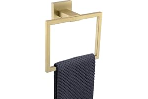 TQKAG Brushed Gold Towel Ring Bathroom Hand Towel Holder Stainless Steel Square Towel Bar Hangers Wall Mounted
