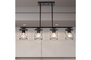 mavcadonf Kitchen Island Light, 4-Light Dining Room Lighting Fixtures Hanging, Farmhouse Linear Pendant Light for Kitchen Island Table Living Room with Adjustable Rods, Black Metal