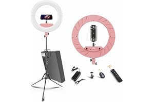 JJ JIANJIN Ring Light 18 INCH Kit,55W6700k Dimmable LED Light, Tripod Stand, Remote Controller,Box for Camera,Smartphone,YouTube,TikTok,Self-Portrait Shooting,CRI95 (Pink)