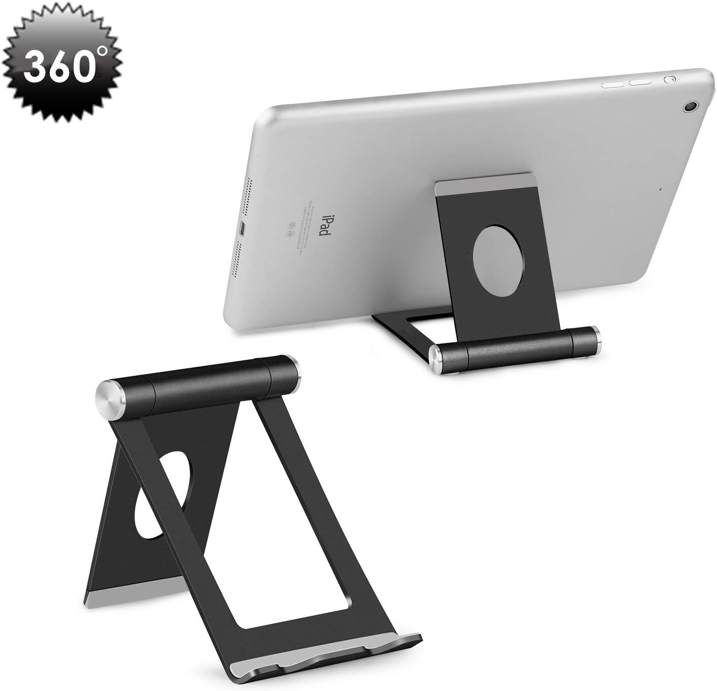 Cell Phone Stand for Desk, YOSHINE Portable Phone Stand, Adjustable Cell Phone Holder Cradle Dock for Phone Xs XR X 8 7 6 6S Plus, Universal Aluminium Stand for Mobile Phones & Tablets (4-10.1")-Black